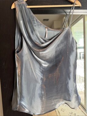 Free People Silver Blue Satin Cowl Neck Cami